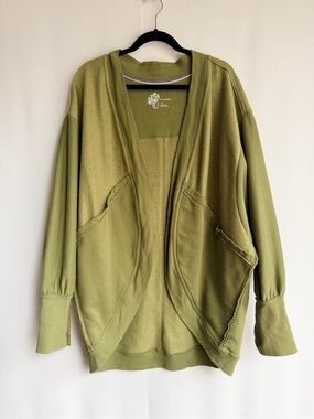 Pilcro Olive Green Open Front Fleece Cardigan Jacket L/XL – Cozy Oversized Layer